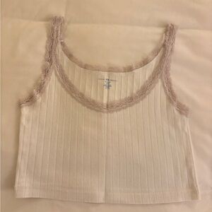Brandy Melville pointelle lace cami white Chic Cream Lace Trim Tank Top
